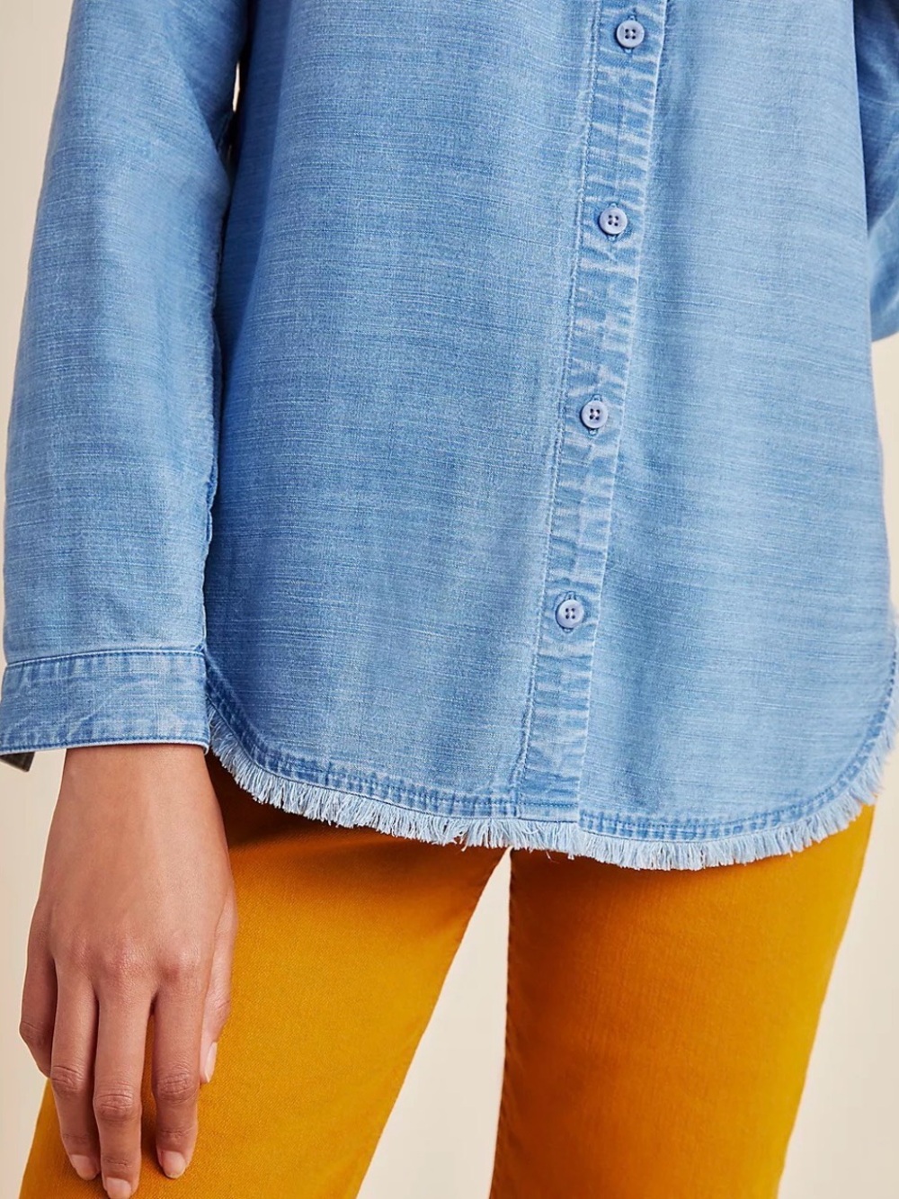 Anthropologie cloth and stone Light Blue Washed Chambray Button-Down Shirt - Picture 4 of 7